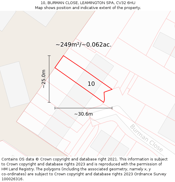 10, BURMAN CLOSE, LEAMINGTON SPA, CV32 6HU: Plot and title map