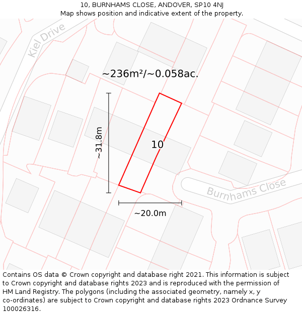 10, BURNHAMS CLOSE, ANDOVER, SP10 4NJ: Plot and title map