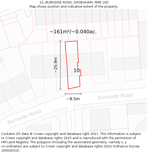 10, BURNSIDE ROAD, DAGENHAM, RM8 1XD: Plot and title map