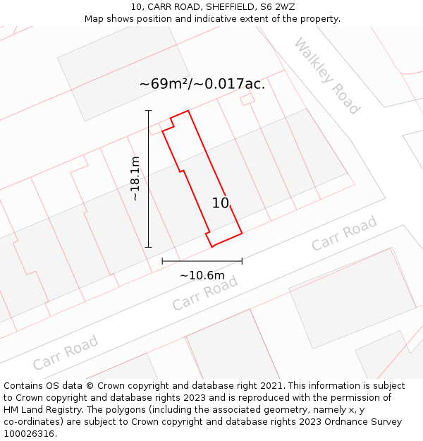 10, CARR ROAD, SHEFFIELD, S6 2WZ: Plot and title map