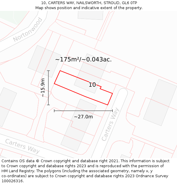 10, CARTERS WAY, NAILSWORTH, STROUD, GL6 0TP: Plot and title map