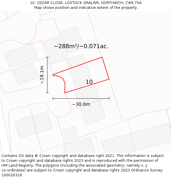 10, CEDAR CLOSE, LOSTOCK GRALAM, NORTHWICH, CW9 7XA: Plot and title map