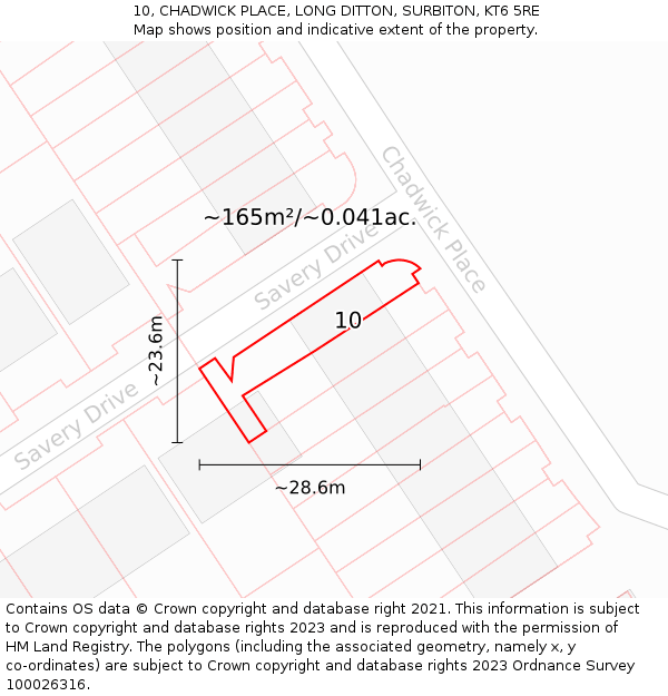 10, CHADWICK PLACE, LONG DITTON, SURBITON, KT6 5RE: Plot and title map