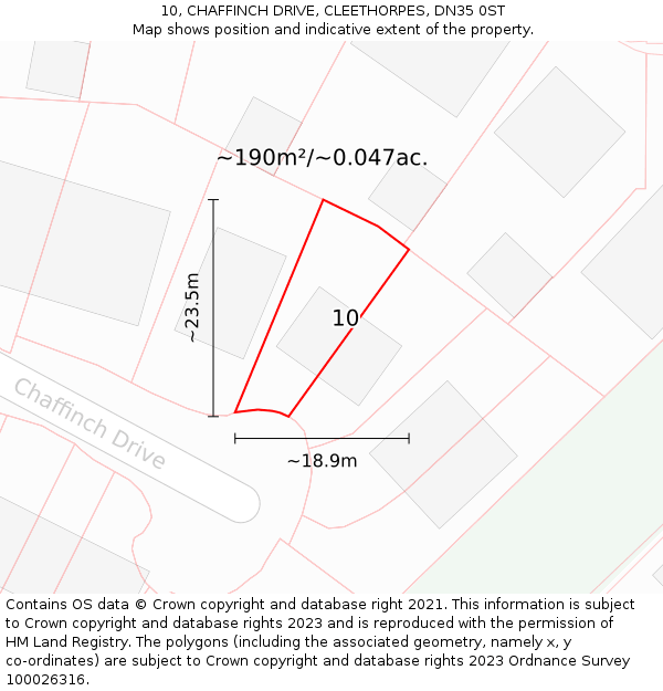 10, CHAFFINCH DRIVE, CLEETHORPES, DN35 0ST: Plot and title map