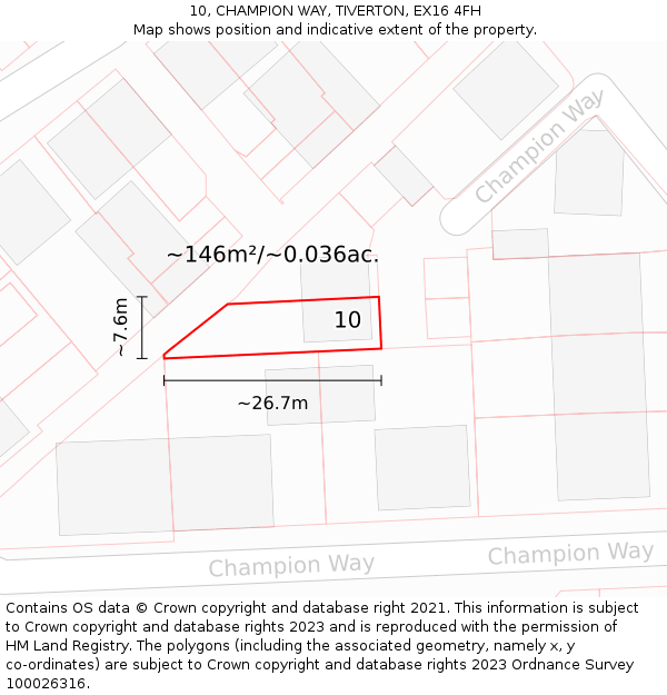 10, CHAMPION WAY, TIVERTON, EX16 4FH: Plot and title map