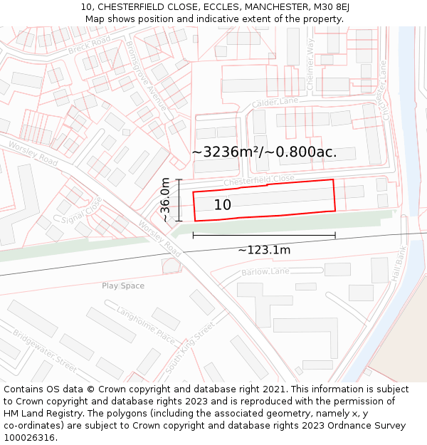 10, CHESTERFIELD CLOSE, ECCLES, MANCHESTER, M30 8EJ: Plot and title map