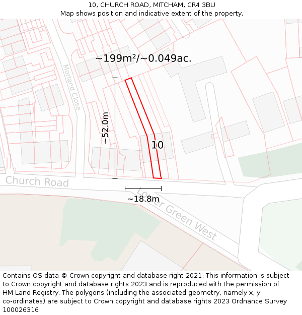 10, CHURCH ROAD, MITCHAM, CR4 3BU: Plot and title map