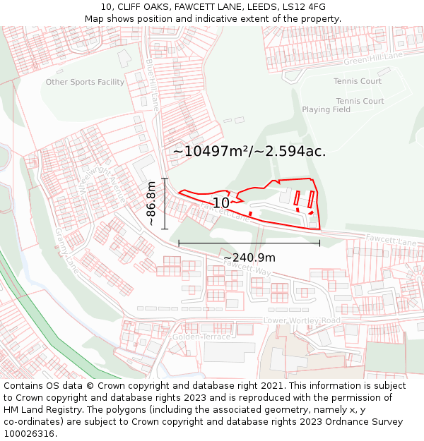 10, CLIFF OAKS, FAWCETT LANE, LEEDS, LS12 4FG: Plot and title map