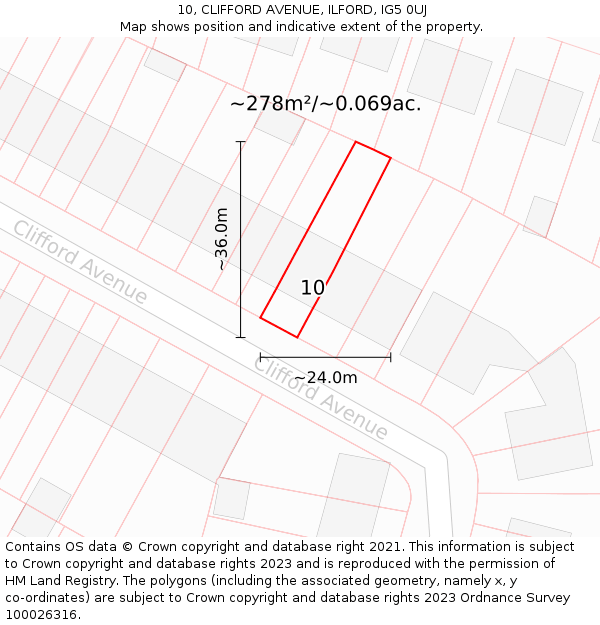 10, CLIFFORD AVENUE, ILFORD, IG5 0UJ: Plot and title map