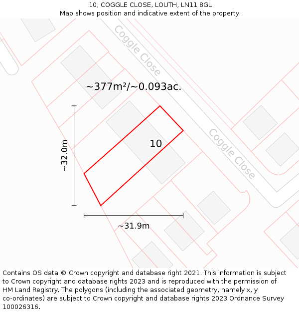 10, COGGLE CLOSE, LOUTH, LN11 8GL: Plot and title map