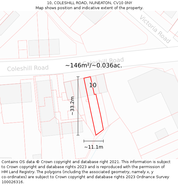 10, COLESHILL ROAD, NUNEATON, CV10 0NY: Plot and title map