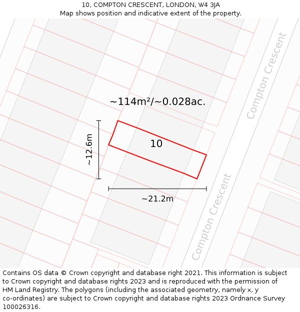 10, COMPTON CRESCENT, LONDON, W4 3JA: Plot and title map