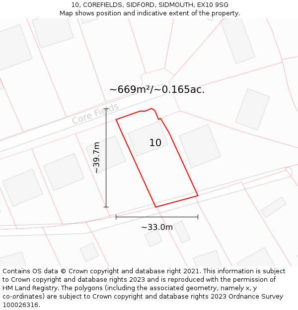 10, COREFIELDS, SIDFORD, SIDMOUTH, EX10 9SG: Plot and title map