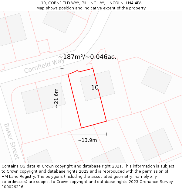 10, CORNFIELD WAY, BILLINGHAY, LINCOLN, LN4 4FA: Plot and title map