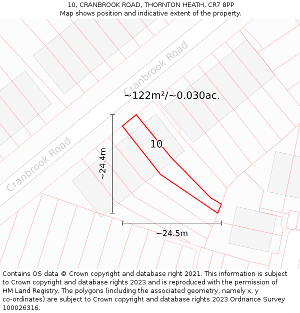 10, CRANBROOK ROAD, THORNTON HEATH, CR7 8PP: Plot and title map