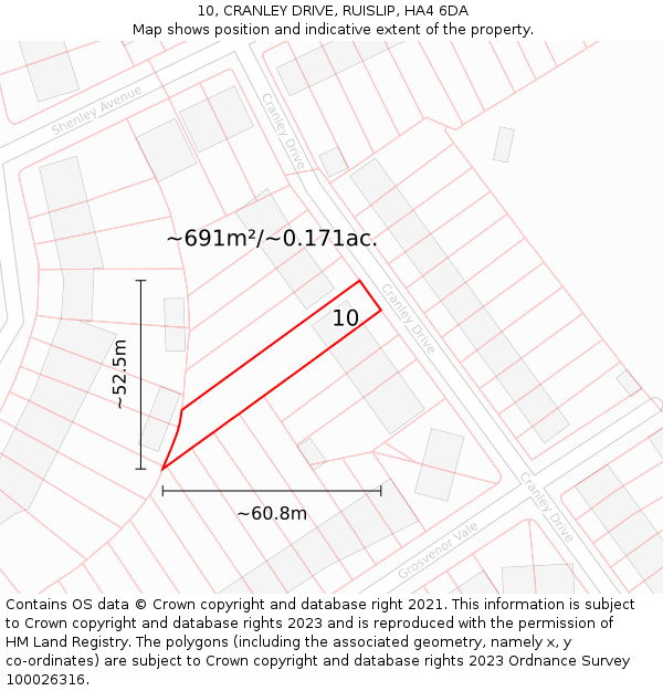 10, CRANLEY DRIVE, RUISLIP, HA4 6DA: Plot and title map