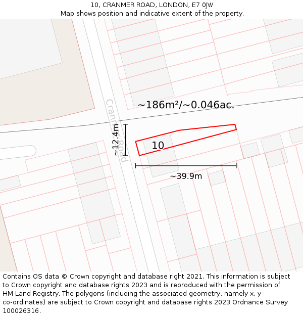 10, CRANMER ROAD, LONDON, E7 0JW: Plot and title map
