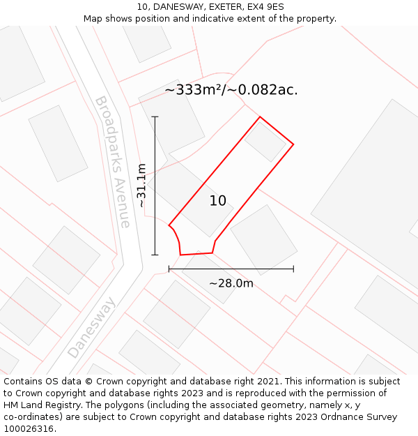 10, DANESWAY, EXETER, EX4 9ES: Plot and title map