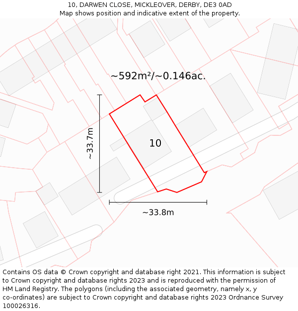 10, DARWEN CLOSE, MICKLEOVER, DERBY, DE3 0AD: Plot and title map