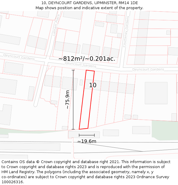 10, DEYNCOURT GARDENS, UPMINSTER, RM14 1DE: Plot and title map