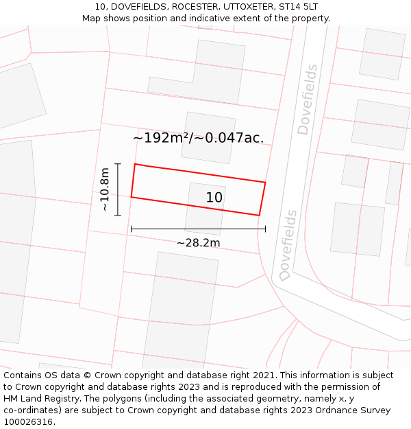 10, DOVEFIELDS, ROCESTER, UTTOXETER, ST14 5LT: Plot and title map