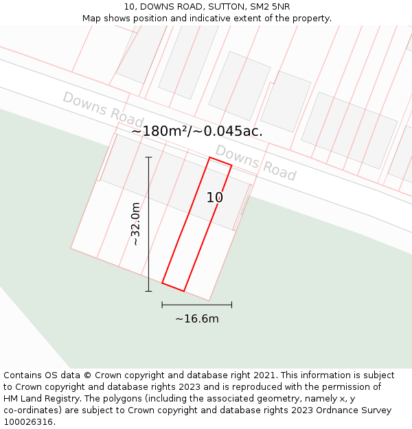 10, DOWNS ROAD, SUTTON, SM2 5NR: Plot and title map