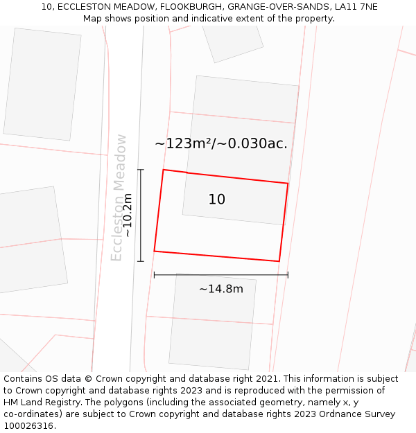 10, ECCLESTON MEADOW, FLOOKBURGH, GRANGE-OVER-SANDS, LA11 7NE: Plot and title map
