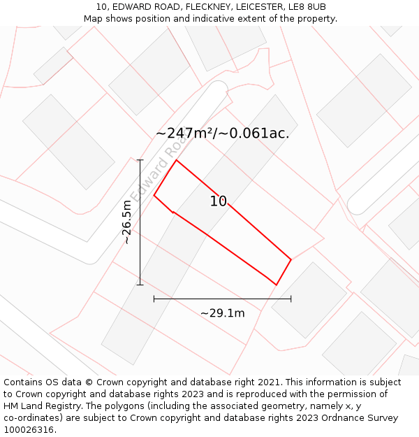 10, EDWARD ROAD, FLECKNEY, LEICESTER, LE8 8UB: Plot and title map