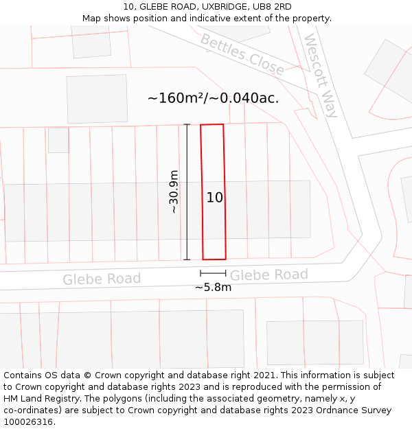 10, GLEBE ROAD, UXBRIDGE, UB8 2RD: Plot and title map