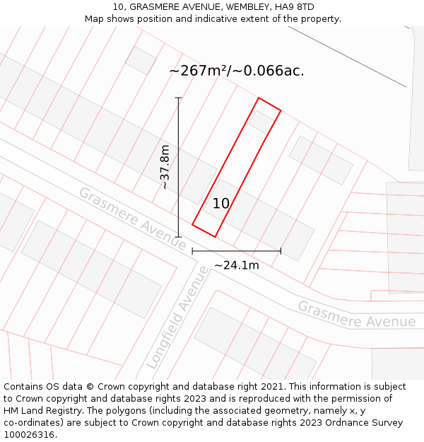 10, GRASMERE AVENUE, WEMBLEY, HA9 8TD: Plot and title map