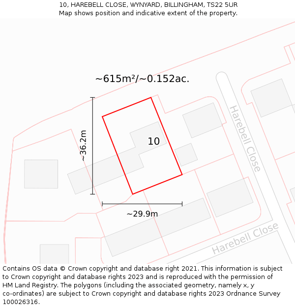 10, HAREBELL CLOSE, WYNYARD, BILLINGHAM, TS22 5UR: Plot and title map