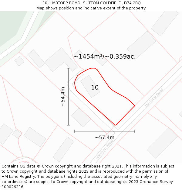 10, HARTOPP ROAD, SUTTON COLDFIELD, B74 2RQ: Plot and title map