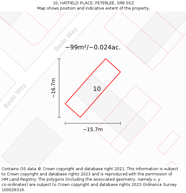 10, HATFIELD PLACE, PETERLEE, SR8 5SZ: Plot and title map