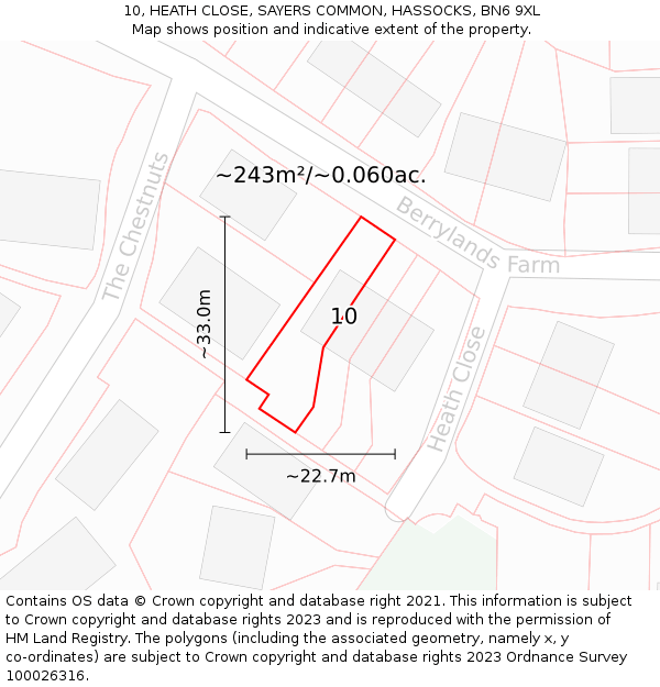 10, HEATH CLOSE, SAYERS COMMON, HASSOCKS, BN6 9XL: Plot and title map