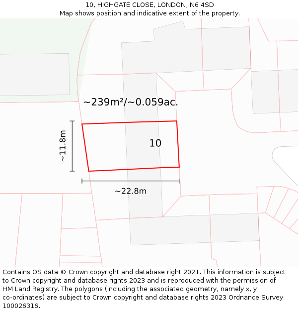 10, HIGHGATE CLOSE, LONDON, N6 4SD: Plot and title map