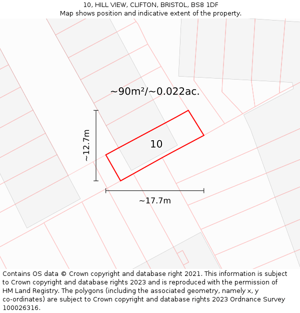 10, HILL VIEW, CLIFTON, BRISTOL, BS8 1DF: Plot and title map