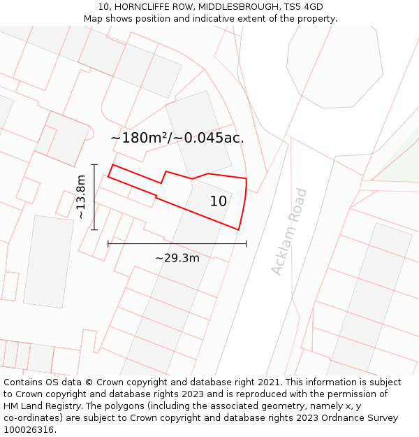 10, HORNCLIFFE ROW, MIDDLESBROUGH, TS5 4GD: Plot and title map