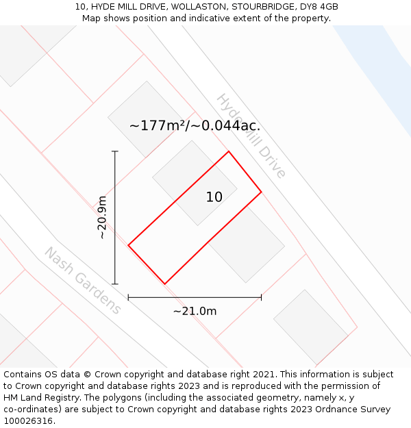 10, HYDE MILL DRIVE, WOLLASTON, STOURBRIDGE, DY8 4GB: Plot and title map