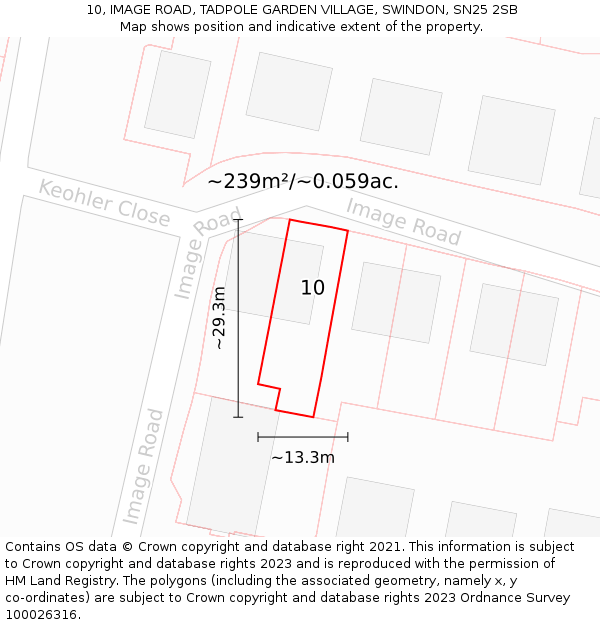 10, IMAGE ROAD, TADPOLE GARDEN VILLAGE, SWINDON, SN25 2SB: Plot and title map