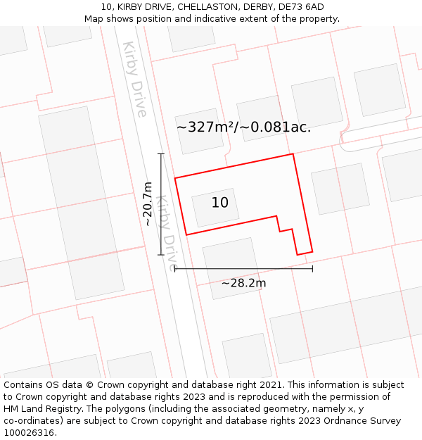 10, KIRBY DRIVE, CHELLASTON, DERBY, DE73 6AD: Plot and title map