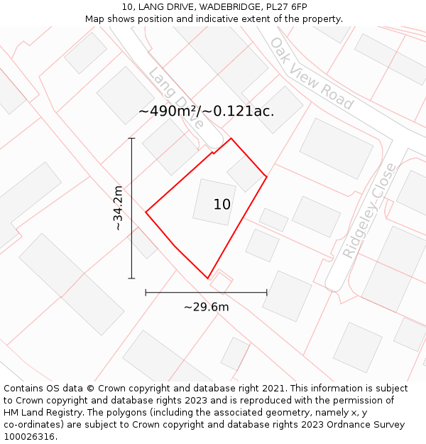 10, LANG DRIVE, WADEBRIDGE, PL27 6FP: Plot and title map