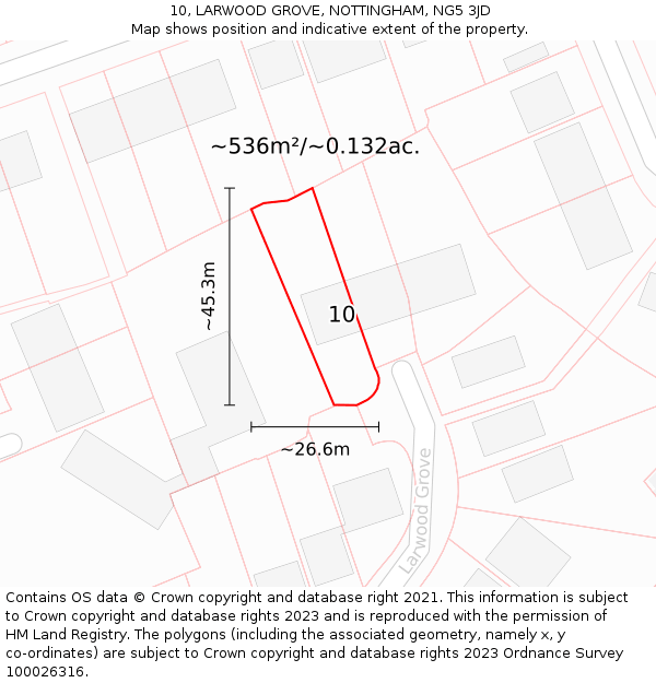 10, LARWOOD GROVE, NOTTINGHAM, NG5 3JD: Plot and title map