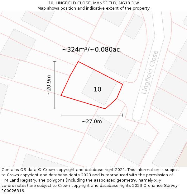 10, LINGFIELD CLOSE, MANSFIELD, NG18 3LW: Plot and title map