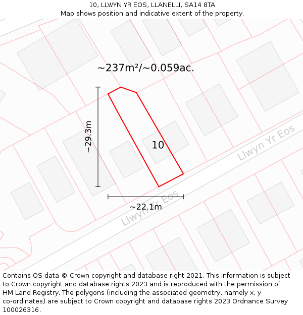 10, LLWYN YR EOS, LLANELLI, SA14 8TA: Plot and title map