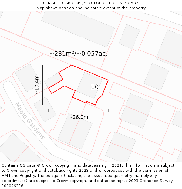 10, MAPLE GARDENS, STOTFOLD, HITCHIN, SG5 4SH: Plot and title map