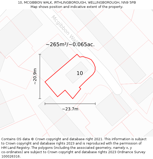 10, MCGIBBON WALK, IRTHLINGBOROUGH, WELLINGBOROUGH, NN9 5PB: Plot and title map