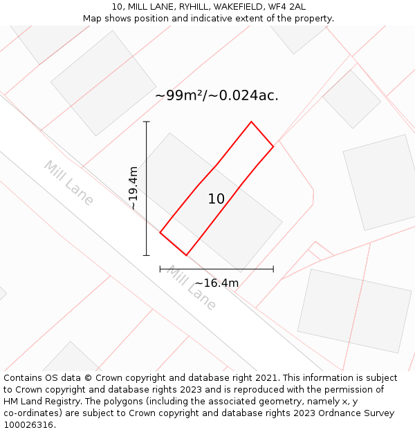 10, MILL LANE, RYHILL, WAKEFIELD, WF4 2AL: Plot and title map