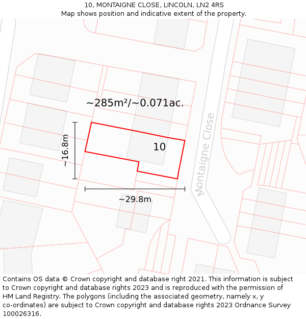 10, MONTAIGNE CLOSE, LINCOLN, LN2 4RS: Plot and title map