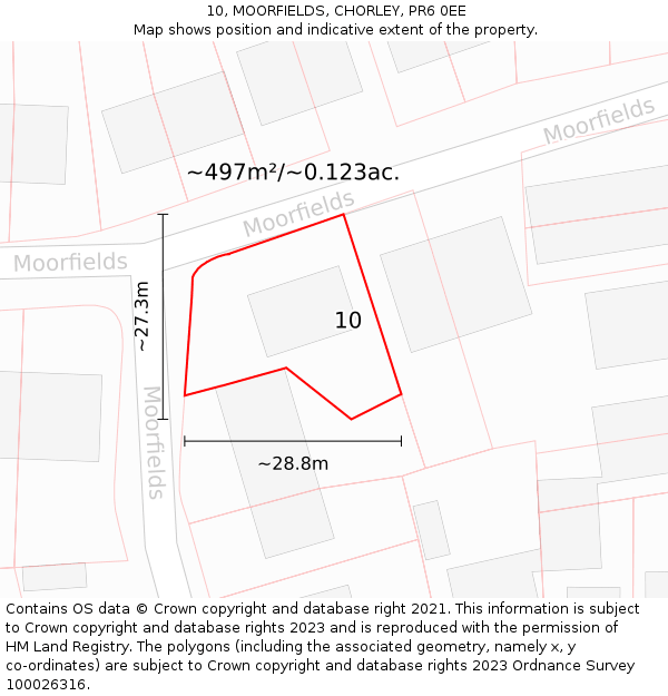 10, MOORFIELDS, CHORLEY, PR6 0EE: Plot and title map