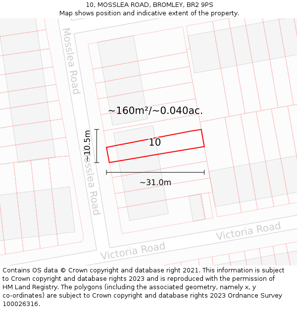 10, MOSSLEA ROAD, BROMLEY, BR2 9PS: Plot and title map